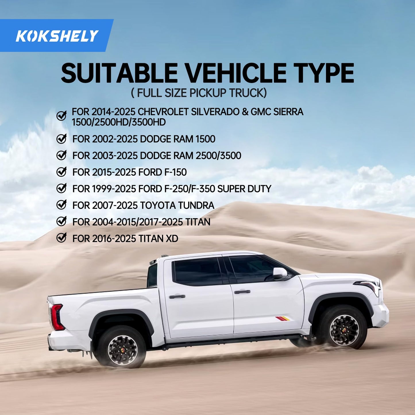 KOKSHELY 71.3’’ Adjustable Truck Bed Rack Cross Bars(2-Pack) for Full-Size Trucks, T-Slot Tonneau Cross Bars| Aluminum Cross Bar with Top Slide Mount | Compatible with Kayak Racks, Bike Racks & More