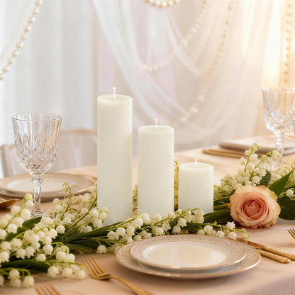 Trxvxo 6-Pack White Pillar Candles Bulk Set - Assorted 3 Sizes (3, 4, 6 Inch, 2 Each), Long-Lasting Dripless, Unscented & Smokeless Hurricane Candles for Wedding, Dinner Party & Romantic Atmosphere.