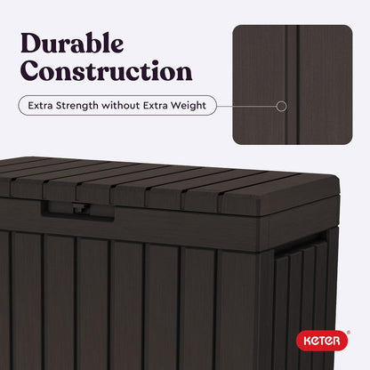 Keter Kentwood 50 Gallon Resin Deck Box - Stylish Outdoor Storage for Cushions & Garden Tools | Brown