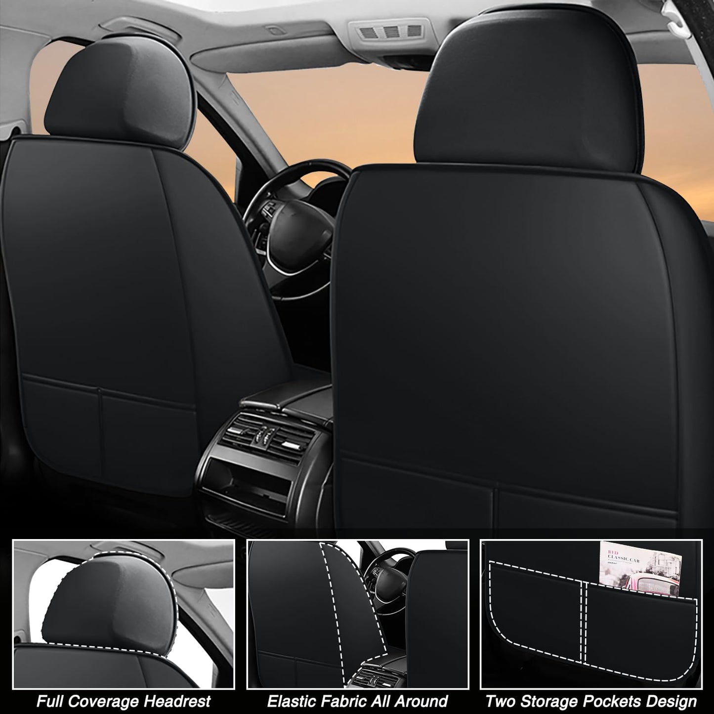 FASSME Seat Covers Custom Fit for Ford Expedition 2000-2026, 7 Seat, Compatible Airbag Non-Slip Waterproof Leather Seat Cover, Luxury Interior Car Seat Covers Full Set, Black Coffee