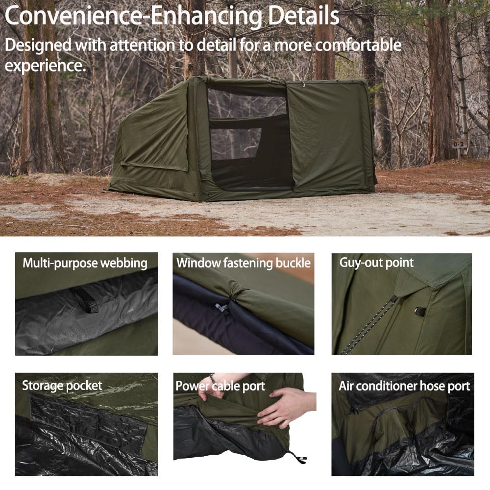 CAMVIL 2025 Upgraded Box 4P Inflatable Camping Tent, 4 Season Blow Up Tent with Pumb, Easy Setup No Assembly Needed Luxury Glamping Tent (Green)