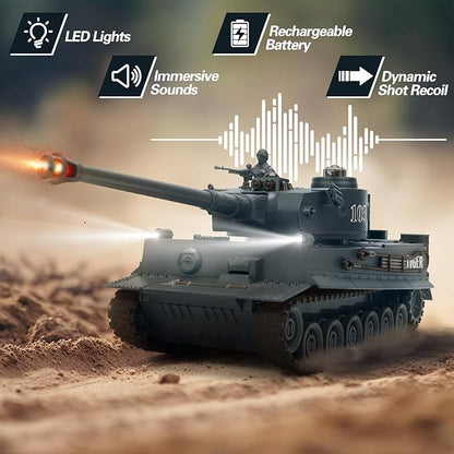 RC Battle Tank Set 1/28 Scale Remote Control Tank with Infrared Shoot Sounds Lights M1A2 Abrams &amp WW2 German Tiger Army Tanks Military Toy for Kids Aged 6 to 12