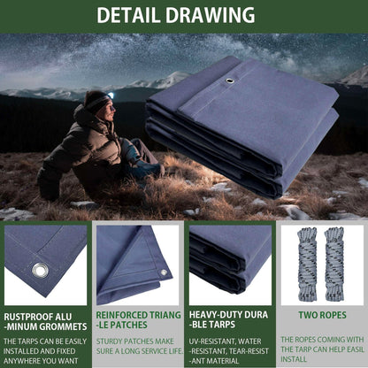 FoundGo Canvas Tarp 10x24 ft Heavy Duty Waterresistant Tarps with Grommets, UV Resistant, 22 Mil Tarpaulin,14 oz Durable Cloth Covers for Car, Roof, Boat, Camp, Canopy, Woodpile with Ropes-Blue