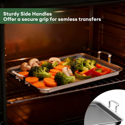 Cooker King 19 x 13 Inch Hybrid Honeycomb Stainless Steel Double Burner Griddle Pan, 3-Ply Nonstick Flat Top Grill Plate & Rectangular Roasting Pan, Metal Utensil Safe, Induction Ready, Oven-Safe