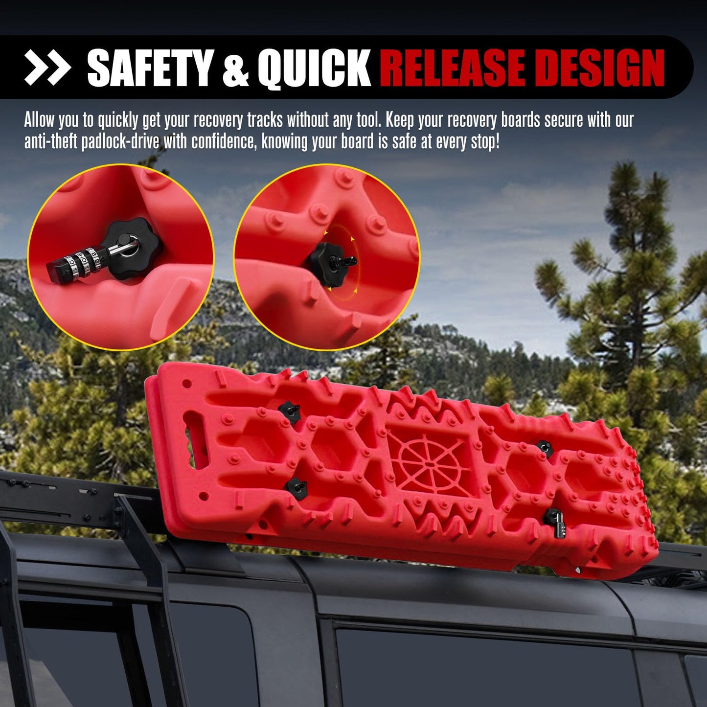FieryRed Traction Boards Offroad, Recovery Boards with 2 Leashes and Carry Bag, Recovery Track Board Mounting Kit