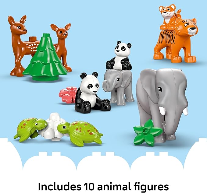 LEGO DUPLO Town 3 in 1 Wild Animal Families Building Toy Playset - Preschool Learning and Educational Toy for Toddlers Boys and Girls Ages 2+ - with 10 Animal Figures - Baby Gift Idea - 10446