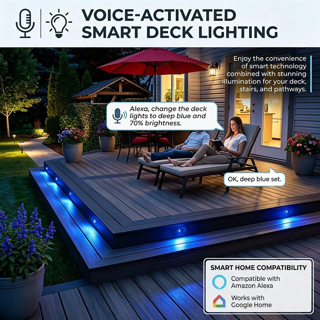 Smart WiFi LED Deck Lights 30 Pack, APP Control RGB Outdoor Lighting for Patio Deck Steps Landscape, Φ1.22" Low Voltage 12V Recessed Deck Lights Waterproof IP67,Compatible with Alexa/Google Home