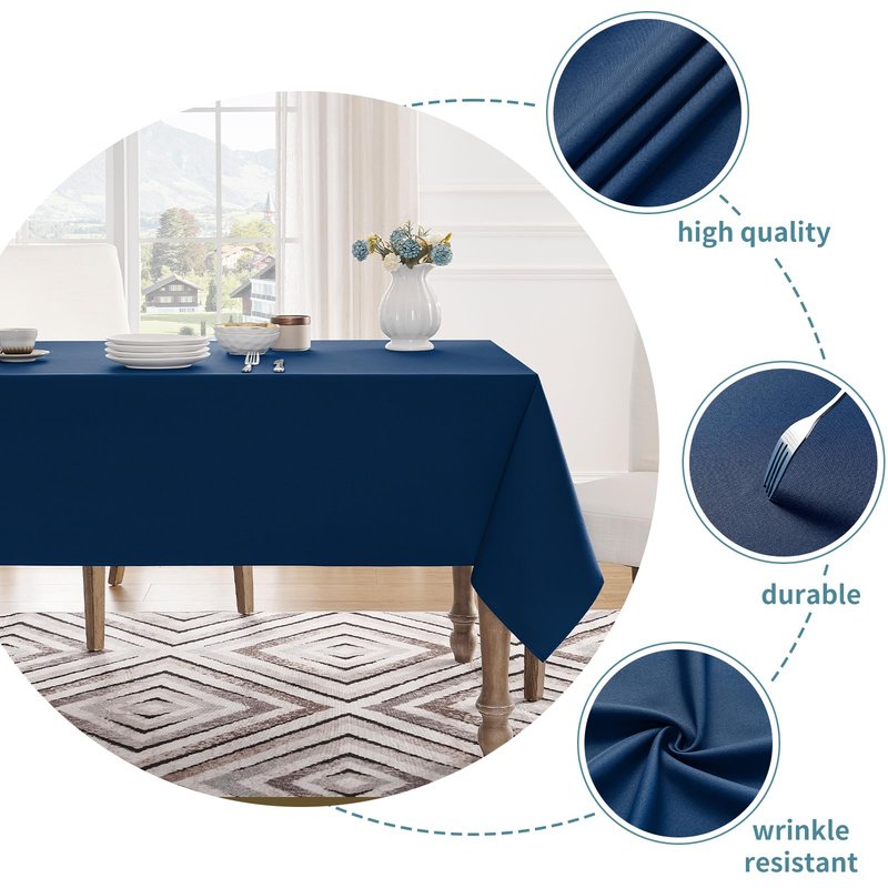 Veblandy Table Cloth Rectangle Waterproof Spill-Proof Wrinkle-Free Tablecloth Washable, Kitchen Dining Tabletop Decoration, Fabric Table Cover for Indoor and Outdoor Use, 52 x 70 Inch, Navy Blue