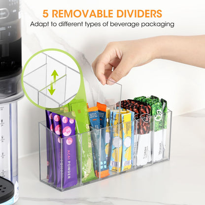 AIEVE Drink Packet Organizer, 360° Rotating Lazy Susan Turntable Powdered Drink Mix Holder, Acrylic Water Packet Container for Pantry Organizer Kitchen Storage Organization (Round)