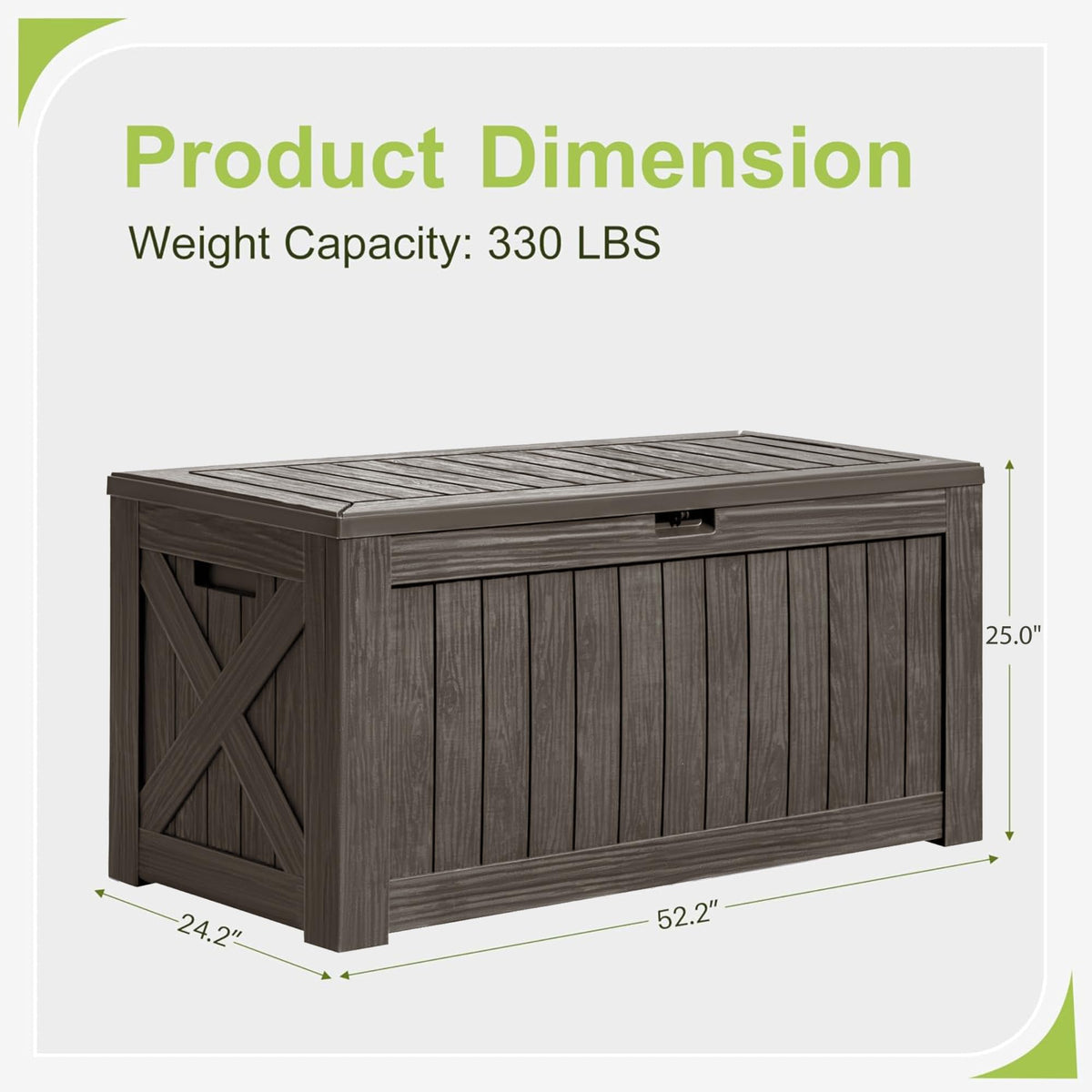 Greesum 120 Gallon Deck Box, Resin Outdoor Storage Container for Patio Furniture, Garden Tools, Pool Accessories, Weatherproof, Lockable, Brown