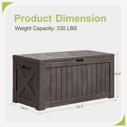 Greesum 120 Gallon Deck Box, Resin Outdoor Storage Container for Patio Furniture, Garden Tools, Pool Accessories, Weatherproof, Lockable, Brown