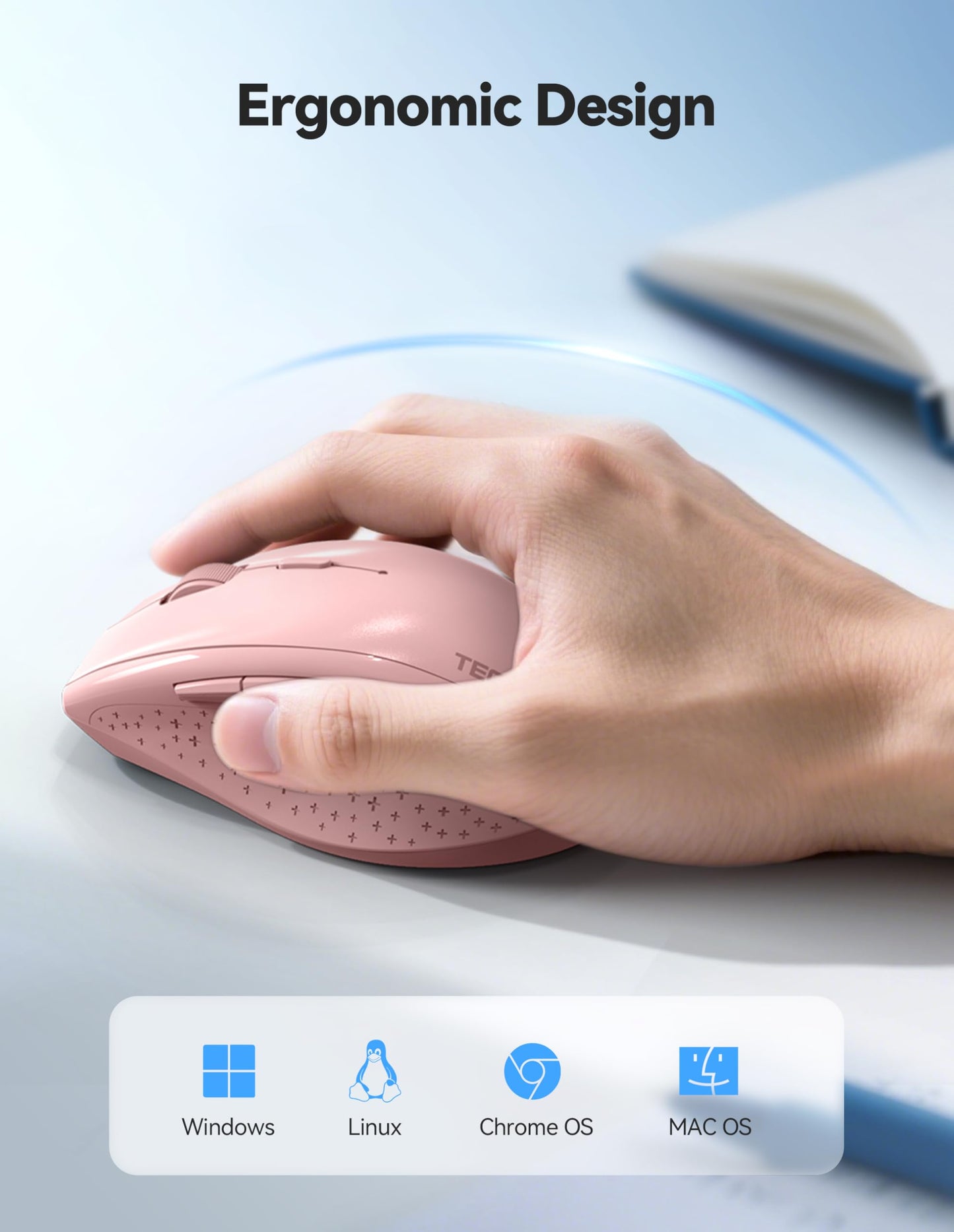 TECKNET Wireless Mouse Rechargeable,Mouse for Laptop Computer,2.4G USB Computer Mice Wireless,6 Button 6400 DPI Ergonomic Silent Mice,Portable Cordless Travel Mice-Wide Compatibility