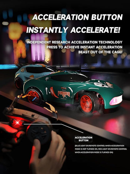 Mini RC Drift Car for Adults 1/64 Desktop Drift Car with Colorful Lights Desk Remote Control Cars for Race Hobby Gifts and Toys (Matte Green Concept Model)