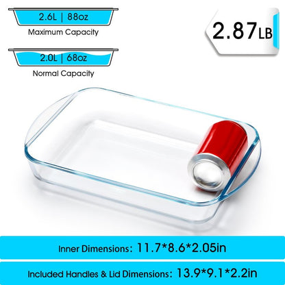 NUTRIUPS 2.6 Quart Glass Baking Dish, 9x13x2.2''(Handles Included), Rectangular Baking Dishes for Oven, Tempered Glass Casserole Dish