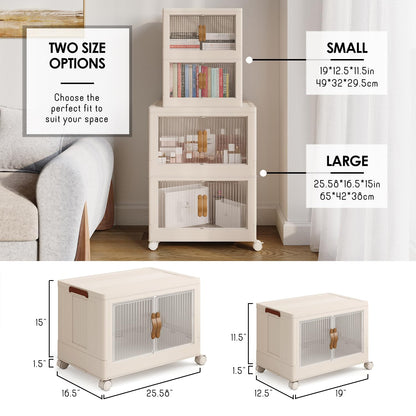 STORAGEBUD 4 Tier Large Stackable Storage Bins with Lids Open Front & 360° Wheels 84.5 QT - Collapsible Storage Bins Home Office Closet Storage Organization, Foldable Clothes Storage Cabinet, 21 GAL