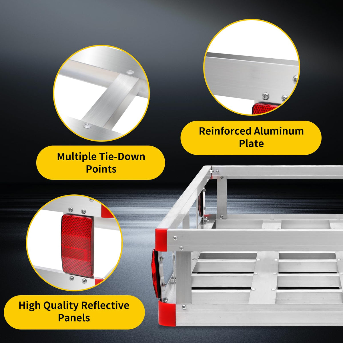 MaxxHaul Aluminum Cargo Carrier with Hitch Tightener Trailer Hitch Mount for RV Truck SUV Van Car with 2" Receiver - 500 lb. Load Cap. 47.25" x 20.25 x 6 Inner Dims. 49" x 22" x 6" Outer Dims.