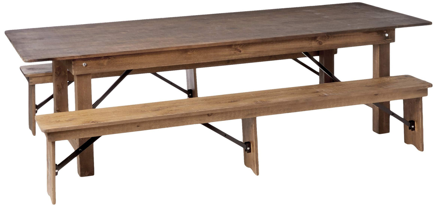 Flash Furniture HERCULES Series 9' x 40'' Antique Rustic Folding Farm Table and Two Bench Set