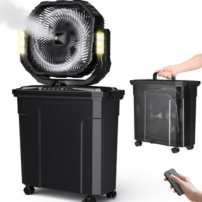 Ausic 5 Gal 12" Portable Misting Fan for Outside Patios, 30000mAh Outdoor Rechargeable Battery Oscillating Fan with Remote, Cooling Dugout Water Fan with Caster/LED Light/Timer, Camping Essential