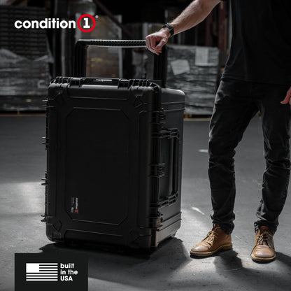 Condition 1 33" Large Rolling Hard Case Model 2152, Lockable Storage Box, IP67 Waterproof Plastic Case Protective Luggage, Camera Tactical Gear, Made in USA, 32.95"x 24.96"x18.74" Black