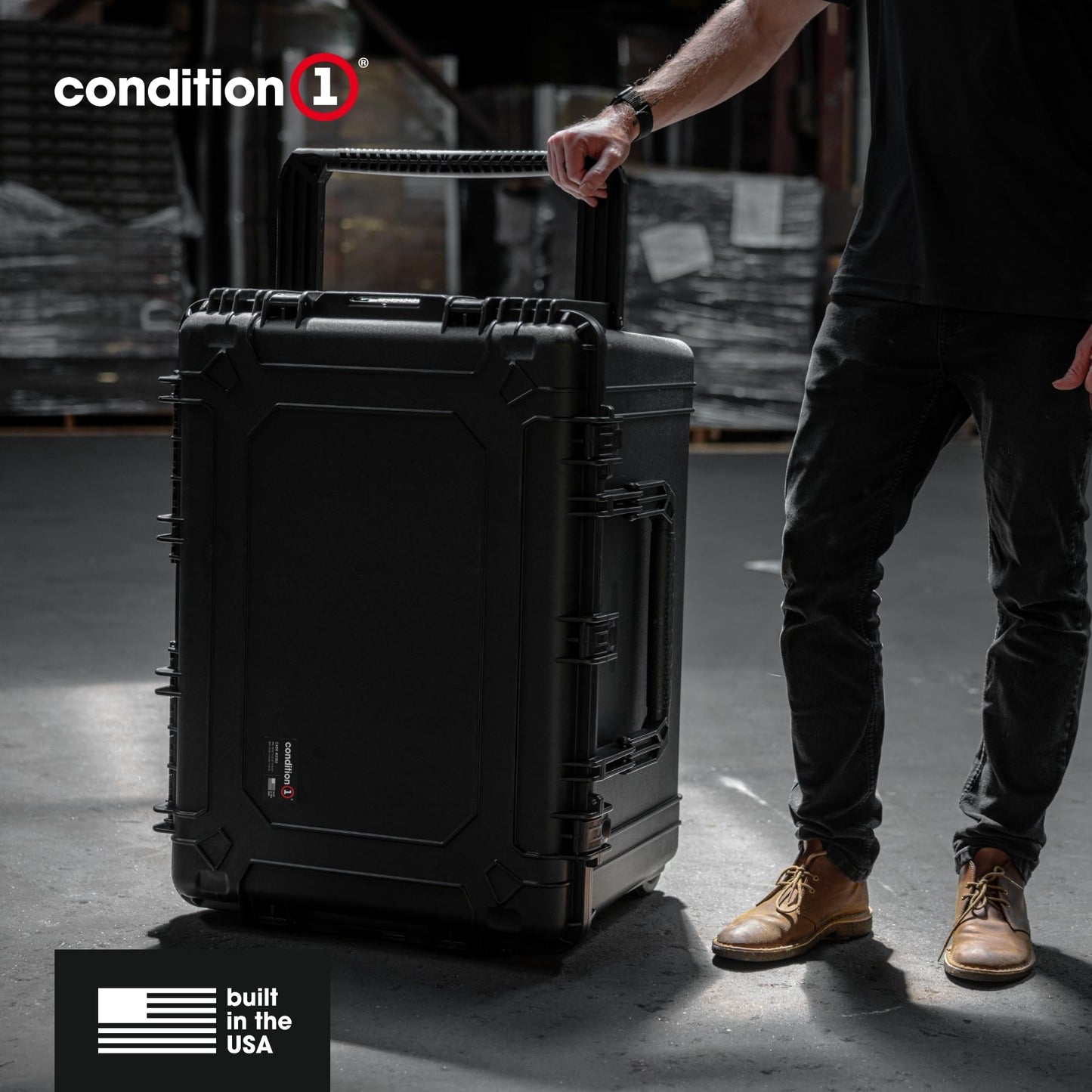 Condition 1 33" Large Rolling Hard Case Model 2152, Lockable Storage Box, IP67 Waterproof Plastic Case Protective Luggage, Camera Tactical Gear, Made in USA, 32.95"x 24.96"x18.74" Black
