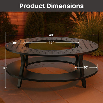 Uniflasy 48" Fire Pit Surround Tabletop for Solo Stove Yukon, Bonfire & Tiki, Portable Protective Barrier Equal Width Design with Firewood Storage Shelf for Safety & Extra Space, Outdoor FirePit Table