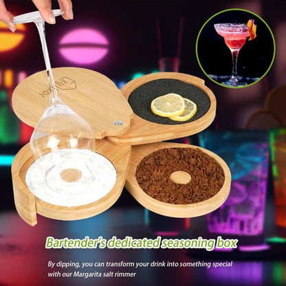 Exylixor Margarita Salt Rimmer Set, 3-Tiers Salt Rimmer for Cocktails, Bamboo Glass Rimmers for Drinks with Lemon Drop Sponges, Bar Salt and Sugar Rimmer for Bartender, Bar Tools & Supplies