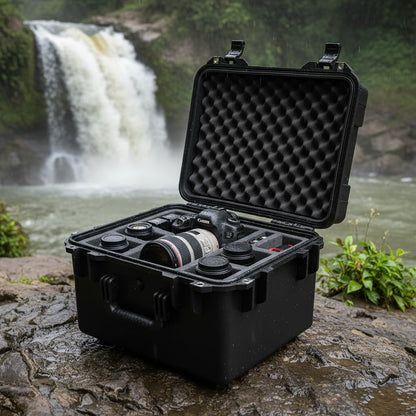 MEIJIA Portable All Weather Waterproof Hard Case, Camera Case with Customizable Fit Foam And Rolling Wheels, 24.8"X23.7"X13.17",Elegant Black