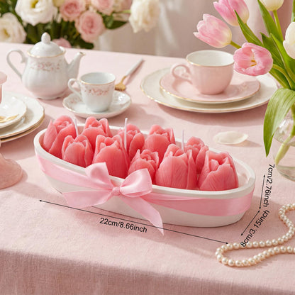 Treela Tulip Candle Gift for Women Teacher Appreciation Gifts 8.7inch Large Pink Tulips Dough Bowl Candle Table Centerpiece Flower Shaped Scented Aesthetic for Birthday Graduation Back to School