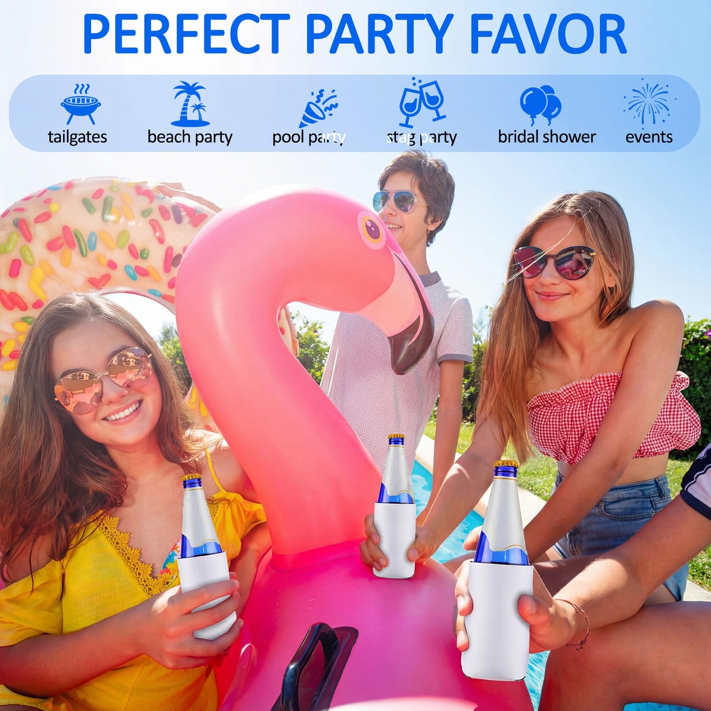 Umigy 500 Pcs Can Coolers Sleeves Bulk, Insulated Neoprene Beer Cooler Drink Sleeves Blank Sublimation Cover Universal Fit 12 Oz Cans DIY for Events Parties BBQ Gifts (White)