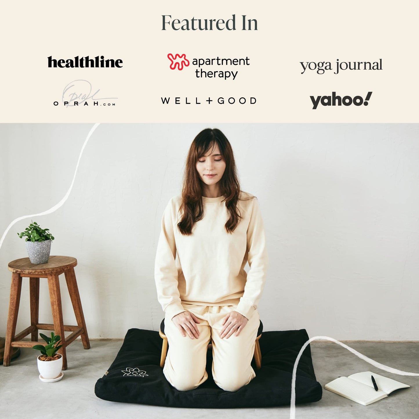 Mindful Modern Bamboo Bench and Zabuton Meditation Mat Bundle - Small Kneeling Meditation Bench with Locking Magnetic Hinges - Wooden Kneeling Ergonomic Bamboo Seiza and Mat for Meditation