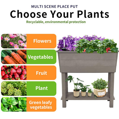 Megawodar 3 Pcs Self Watering Elevated Raised Garden Bed, Large Outdoor Plastic Planter Box Big Flower Plant Pot for Planting Flowers Vegetables and Herbs (3, Khaki)