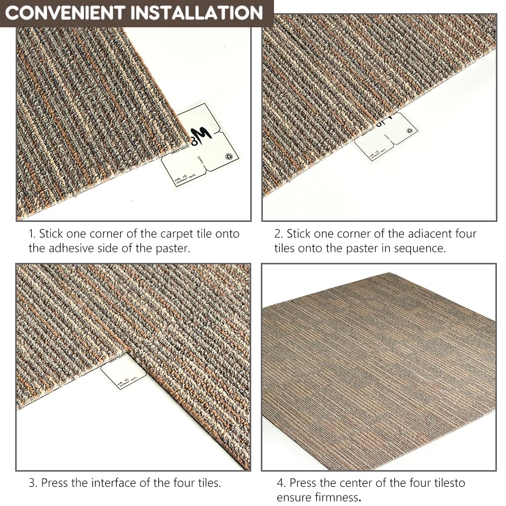 NINXANG Commercial Carpet Tiles Reusable 24" x 24" Squares 18 Tiles Non Slip Soft Floor Carpet for Office Living Room Bedroom Hotel Gym Easy DIY Installation with Flexlok Tabs (Beige)