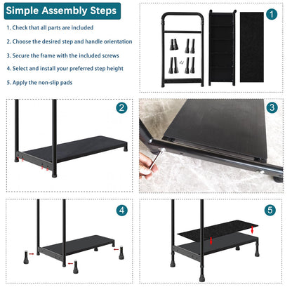 Gyykzz Step Stool with Handle, 30.5" Long Step Stools for High Beds/Bathtub/Kitchen, Height Adjustable Step Stool with Handle and Non-Skid Platform, Heavy Duty Stepping Stool Holds up to 400 lbs
