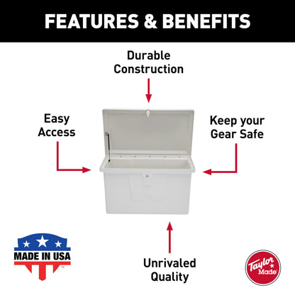 Taylor Made Stow N’ Go Deep Fiberglass Dock Box, Small (27"H X 46"W X 26"D), White, Smooth Interior Finish, Lockable Latch, Stainless-Steel Hardware - 83553