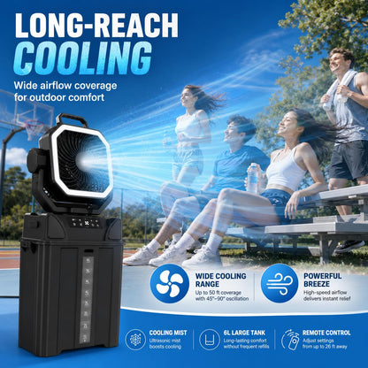 Eauah Portable Misting Fan, Heavy Duty Outdoor Misting Fan with 40000mAh Battery, Large Misting Fan Outdoor, Portable Patio Fan with Remote, Oscillating Camping Cooling Fan, 6L Water Tank (Black)
