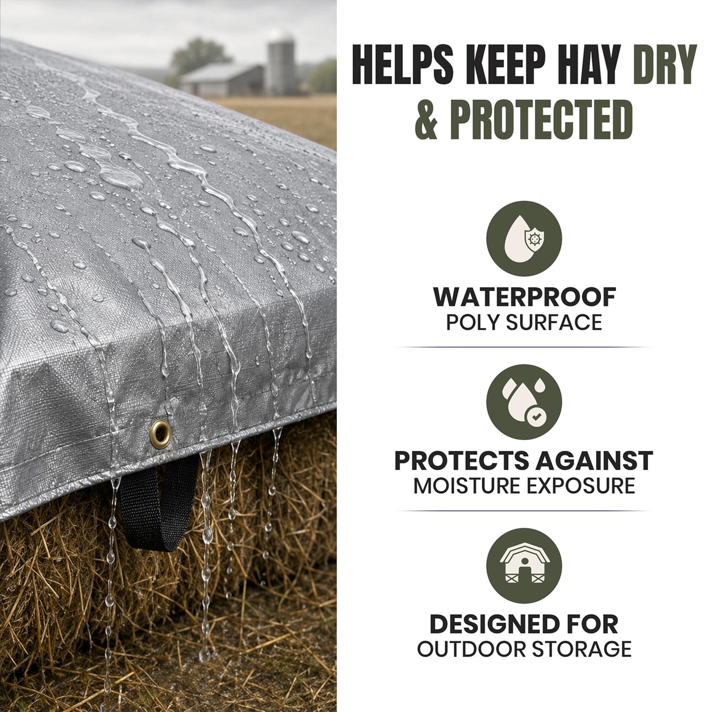 Tarps Now | Heavy Duty Waterproof Hay Tarp 25' x 33' ft | Multipurpose 12 Mil Poly Tarpaulin Sheet Cover | #2 Brass Spur Grommets | Agricultural, Camping Tents & Weather Protection | Silver & Black