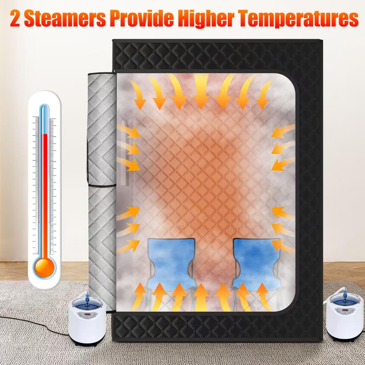 X-Vcak Upgraded 2 Person Sauna, Portable Sauna with 5 Layer Waterproof, Portable Steam Sauna Tent with 2 Steamers, 2 Folding Chair, 71”x 49”x 36"