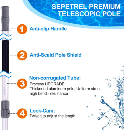 Sepetrel 15-Foot Telescoping Pool Pole - Upgraded Professional Design with Threaded Tips for Skimmer Net & Brush