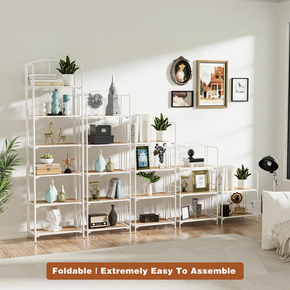 Crofy No Assembly Folding Bookshelf for Living Room, 4 Tier White Collapsible Book Shelf for Home Office, Portable Bookcase Storage Organizer