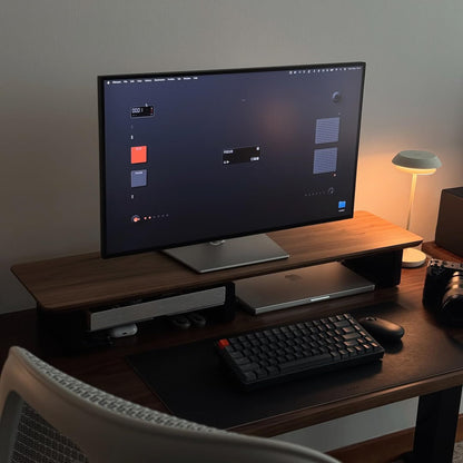 Raico Desk Cockpit Shelf Monitor Stand System Dual Screen Setup Wood Large Desk Accessory Organizer Unit (Walnut, Medium v2 | 36 Inches)