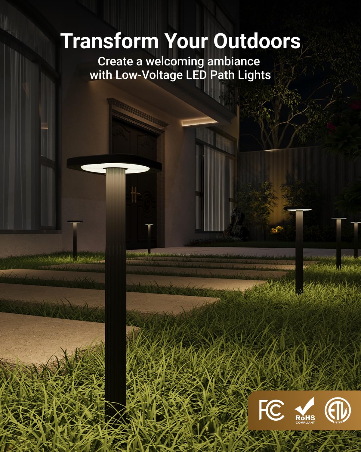 Sunco 12 Pack Garden Pathway Light, LED Outdoor Lights for Patio Landscape Path Lighting, 200W, 4W, Selectable CCT 3000K/4000K/5000K, Wet Rated, Non-Dimmable ETL