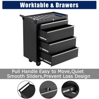 Rolling Tool Chest with Wheels, 4 Drawer Tool Storage Cabinet, Portable Toolbox Organizer with Lock, Heavy Duty Tool Chest Cart for Garage, Mechanic, Workshop, Shop, Mobile Tool Organizer, Black
