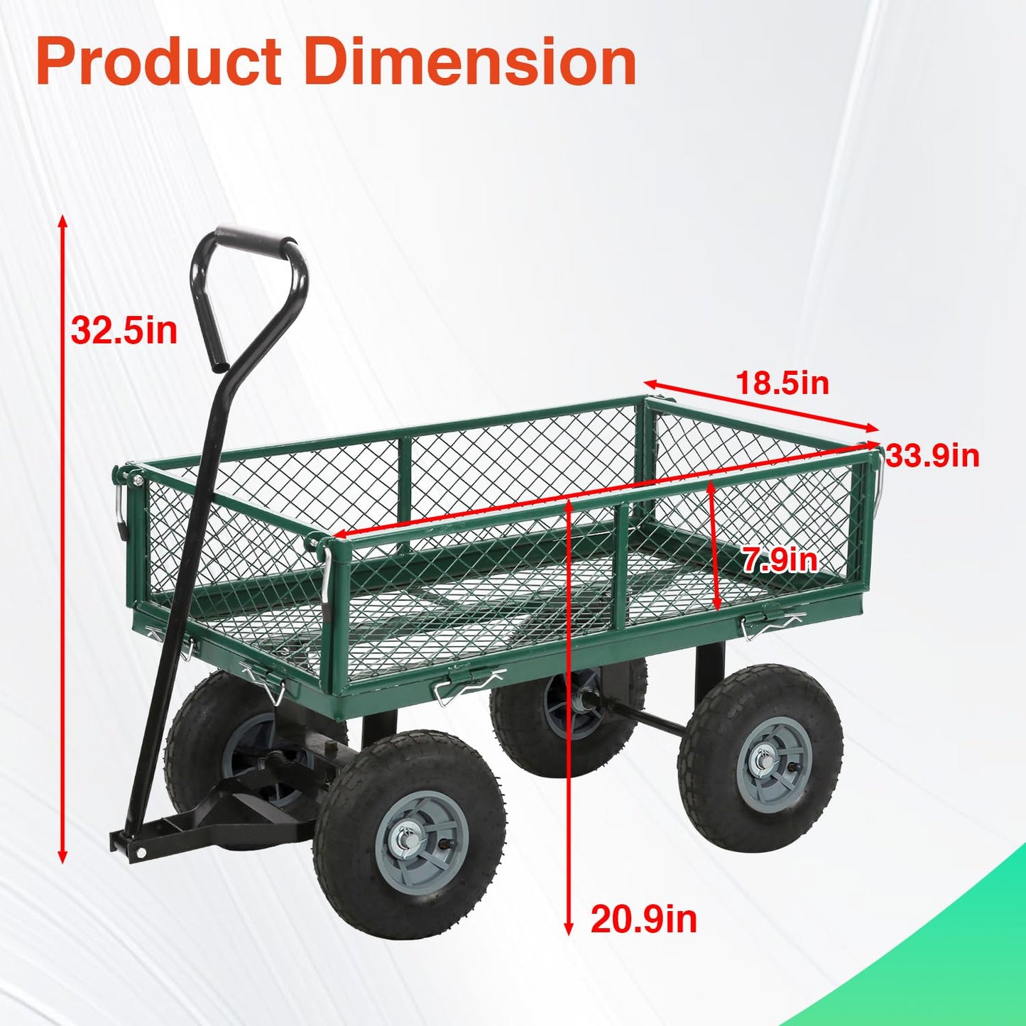 FDW Garden Cart Streel Heavy Duty 500 LBS Capacity，Utility Cart Wagon with Removable Sides and 180°Rotating Handle for Yard, Lawn and Garden Hauler (Dark Green)
