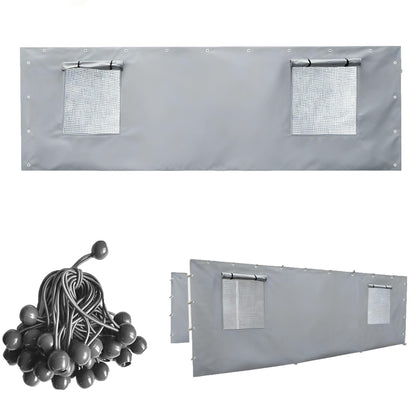 Rutile 10x20 Carport Replacement Sidewall, 180G PE Waterproof & UV Protected Sidewall Cover (Gray, Sidewall kit Panel Set of 4 with Mesh Windows)