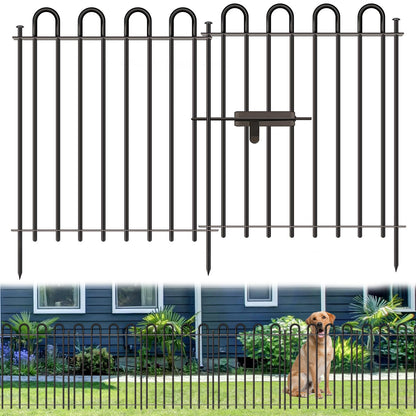 Metal Decorative Garden Fence, 32" High x 26" Wide (9 Panels + 1 Gate) Total Length 21.6 ft, No Dig Dog Fence Outdoor for Yard, Rustproof Animal Barrier Fencing, Garden Edging Border for Yard