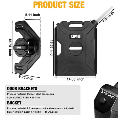MAIKER 2.64 Gallon/10L Door Hinge Container and Mount Set Compatible with 2007-2024 Jeep Wrangler JK JL Gladiator JT, Backing Plate with Spout Backup Water Storage Can,1PCS