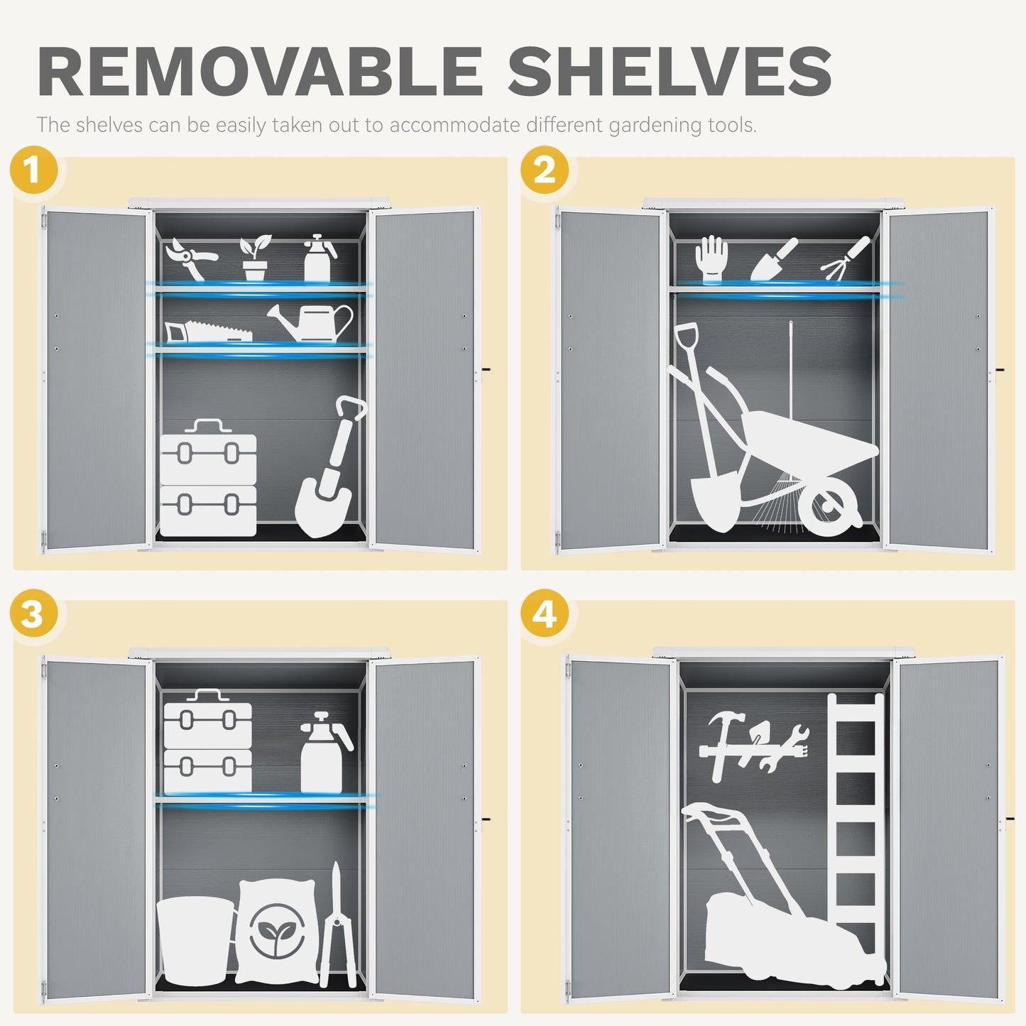 DWVO 5X3FT Outdoor Vertical Storage Shed with 2 Shelves, 60 Cu Ft Waterproof Resin Garden Shed with Floor & Lockable Door, Plastic Tall Tool Cabinet for Garbage Can, Lawn Garden Supplies, Gray