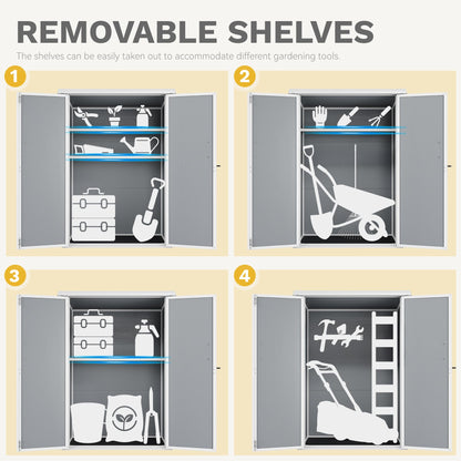 DWVO 5X3FT Outdoor Vertical Storage Shed with 2 Shelves, 60 Cu Ft Waterproof Resin Garden Shed with Floor & Lockable Door, Plastic Tall Tool Cabinet for Garbage Can, Lawn Garden Supplies, Gray