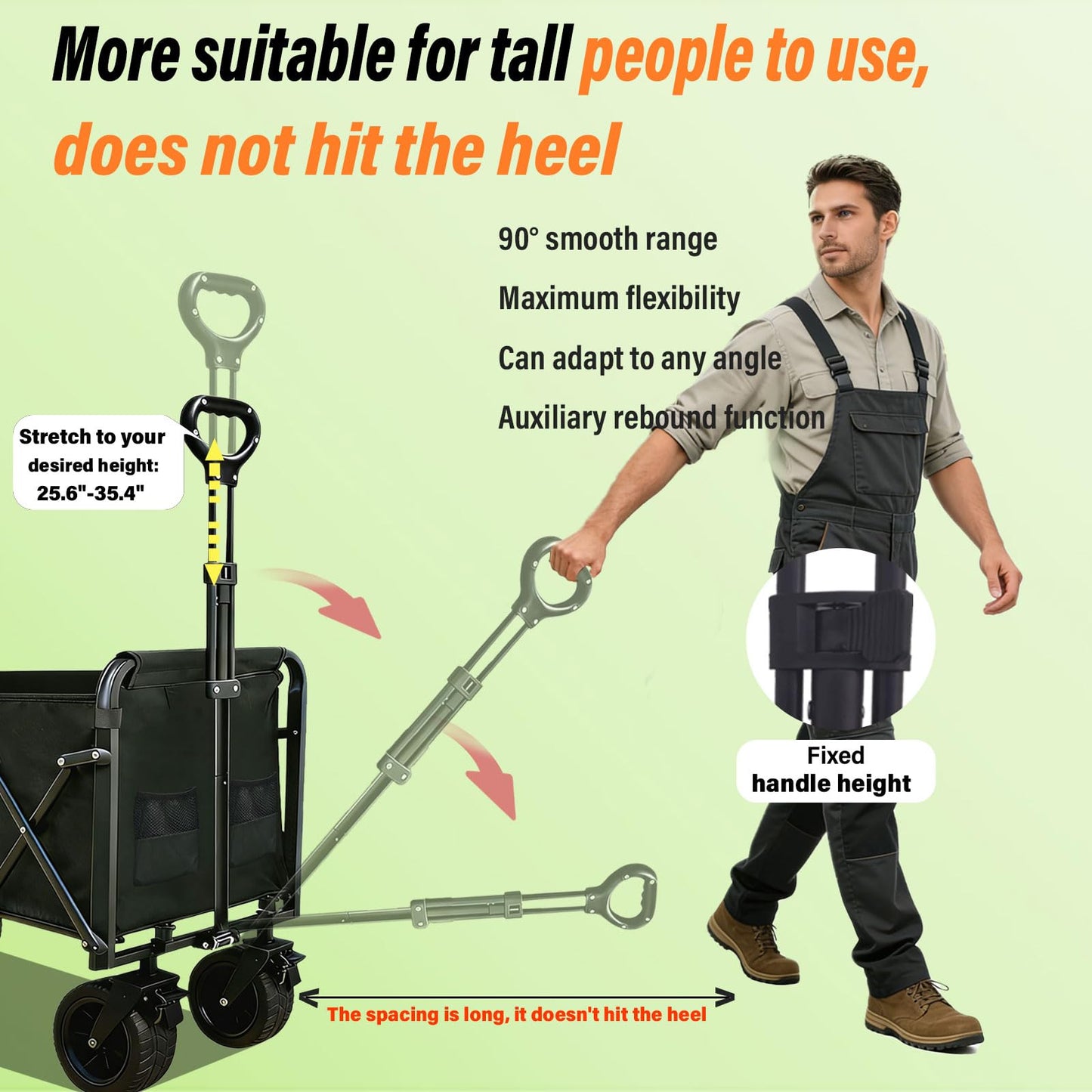 Tule Tuowu Heavy Duty Collapsible Wagon Cart, Foldable Camping Wagon with 110 cm Adjustable Handle, Big All-Terrain Wheels & Cup Holders, for Men, Heavy Hauling, Supermarket, Camping