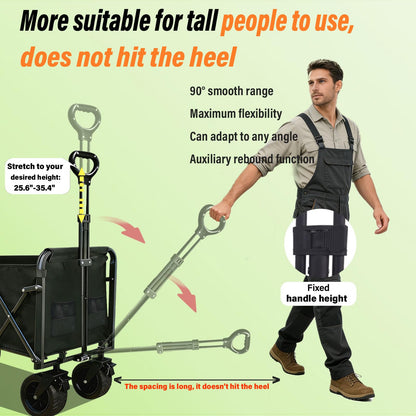 Tule Tuowu Heavy Duty Collapsible Wagon Cart, Foldable Camping Wagon with 110 cm Adjustable Handle, Big All-Terrain Wheels & Cup Holders, for Men, Heavy Hauling, Supermarket, Camping